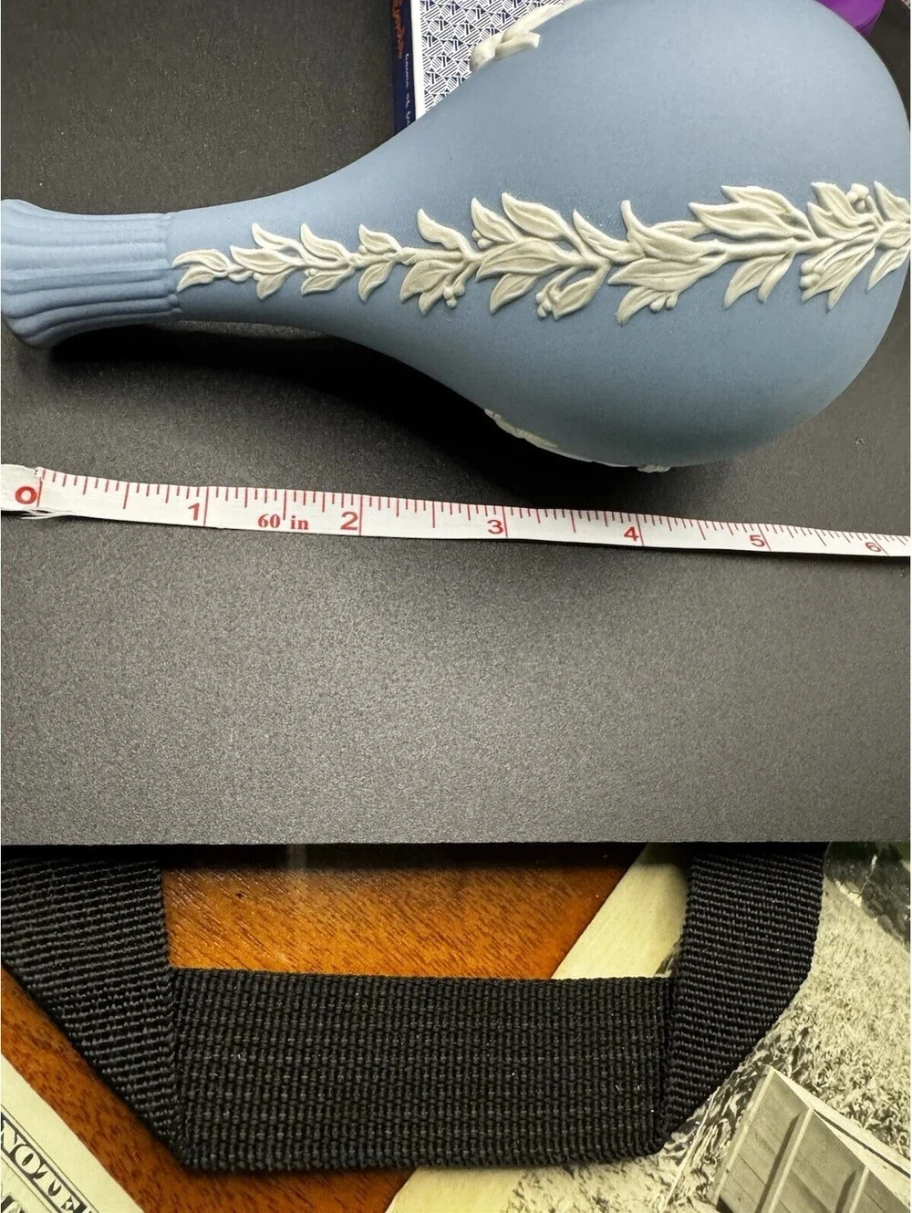 Wedgwood Jasperware Blue Bud Vase - 5” Cherubs